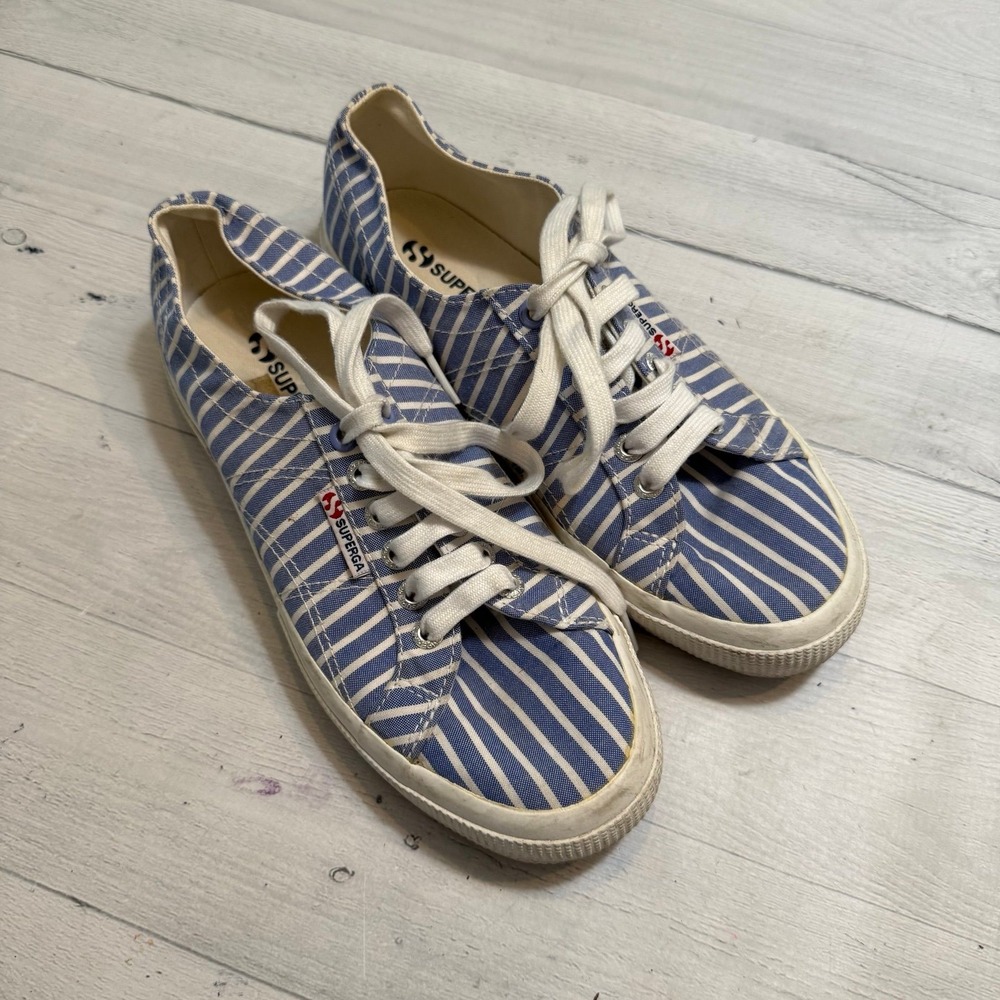Superga women's blue and white striped sneakers size 39/8